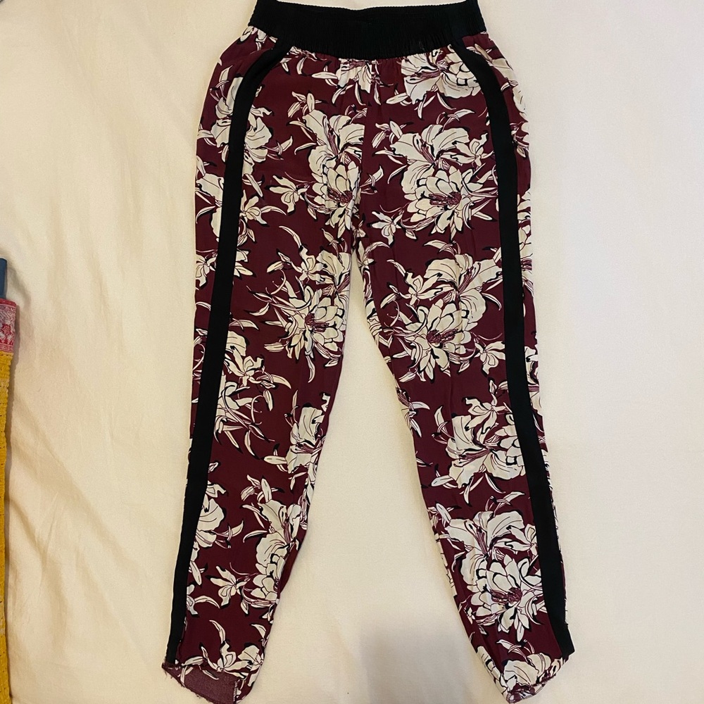 Zara Woman Maroon Floral Commuter Dress Pants- Size M